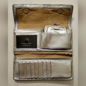 HOBO International "Sadie" Silver Tri-fold Wallet with Coin Purse